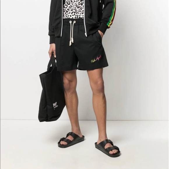 PALM ANGELS
Men's Exodus Side-tape Drawstring Shorts In Black Multicolor - Picture 5 of 7